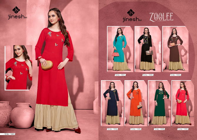 ZOOLEE Festive Wear Designer Rayon Heavy Designer Latest Kurti With Bottom Collection